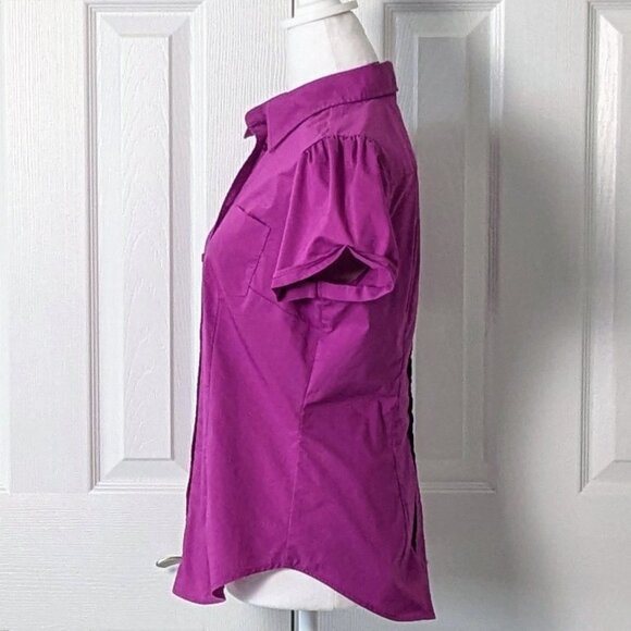 NEW YORK & CO Women's Short Sleeve Fitted Shirt Top  Size M  Deep Fuchsia - Picture 3 of 6
